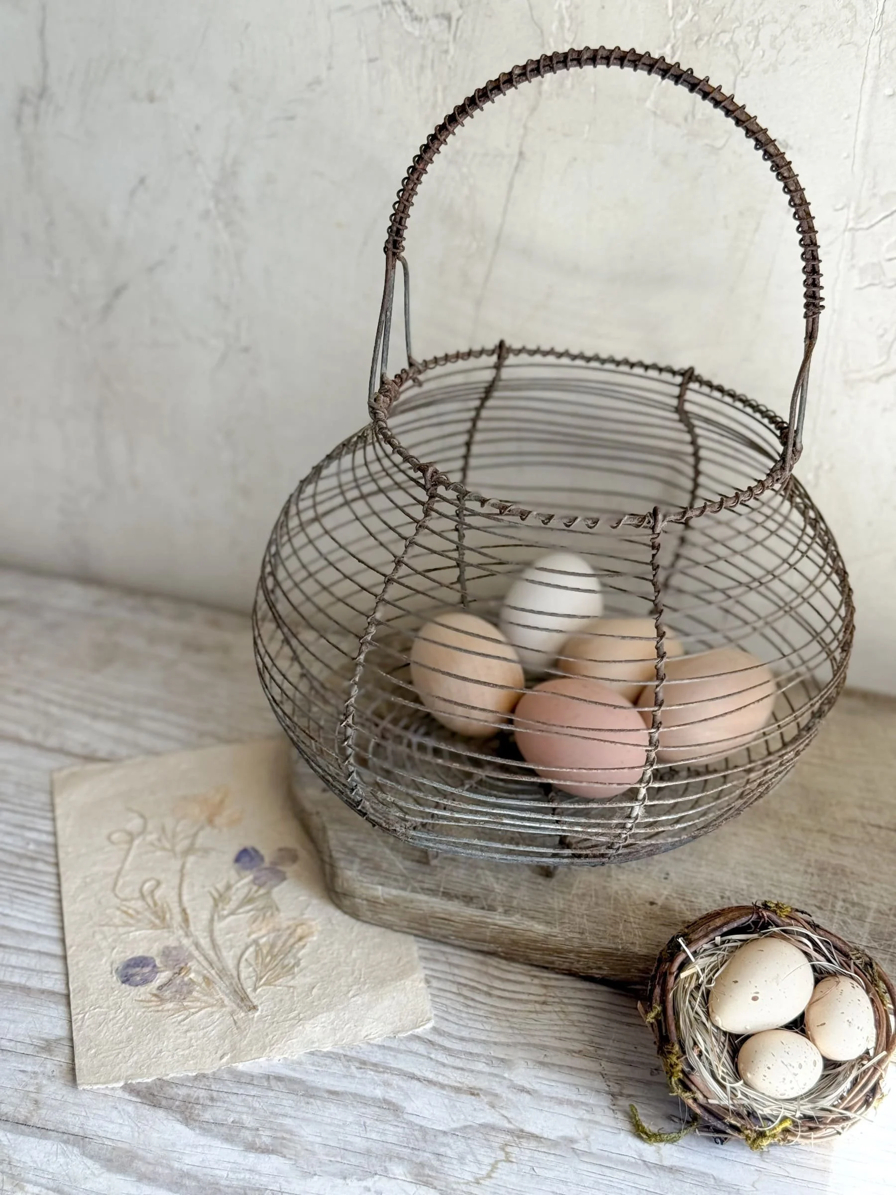 Antique French Wire Egg Basket | Rustic French Farmhouse Basket
